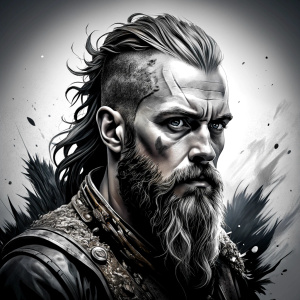 Nordic ragnar - perfect realistic art, high-definition grey and black, white background tattoo design