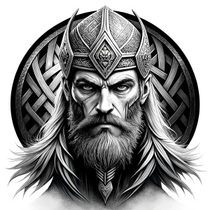 walhalla, viking warrior,  runics face, black work, white backrounds