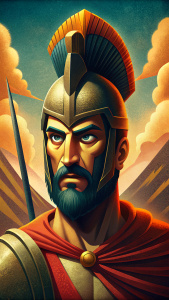 A photorealistic portrait of Leonidas, the king of Sparta, during the Battle of Thermopylae