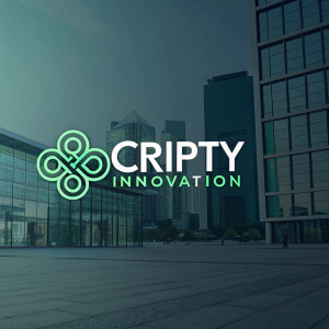 Logo design for Cripty Innovation featuring an abstract green symbol. Represents unity and collaboration.