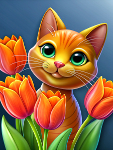 orange tulips with orange cat