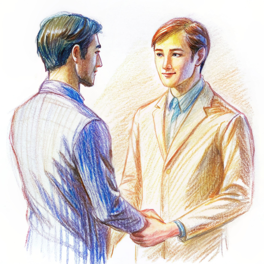 a young man shaking hand with other man 