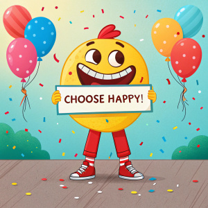 A joyful meme featuring a cartoon character with a big grin, advocating for a drug-free, happy lifestyle.