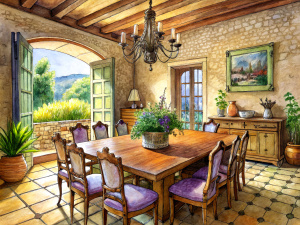 a sketch of a provence dining room