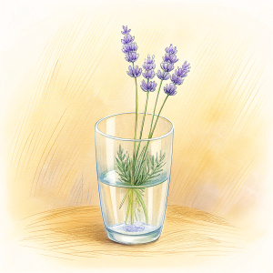 a lavender in a glass cup, Background is clean and pure