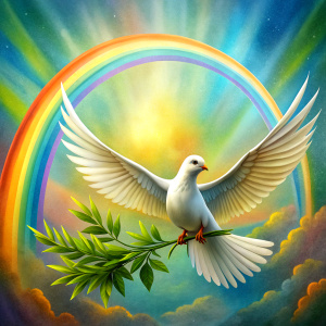 dove with  olive branch , rainbow, ark