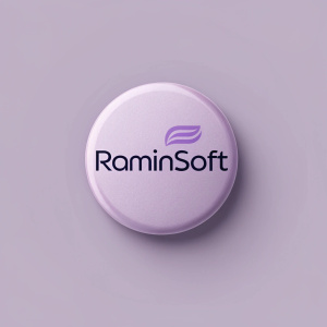 Raminsoft's sleek logo. Modern, minimalist design. Soft purple background with dark font. Centered in the image.
