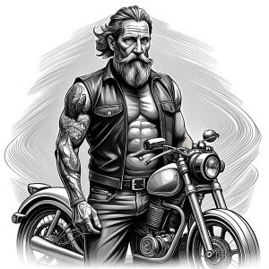 motorcycle biker tattoo design - perfect realistic art - high-definition - grey and black - white background 