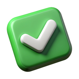 white success mark on green square background icon