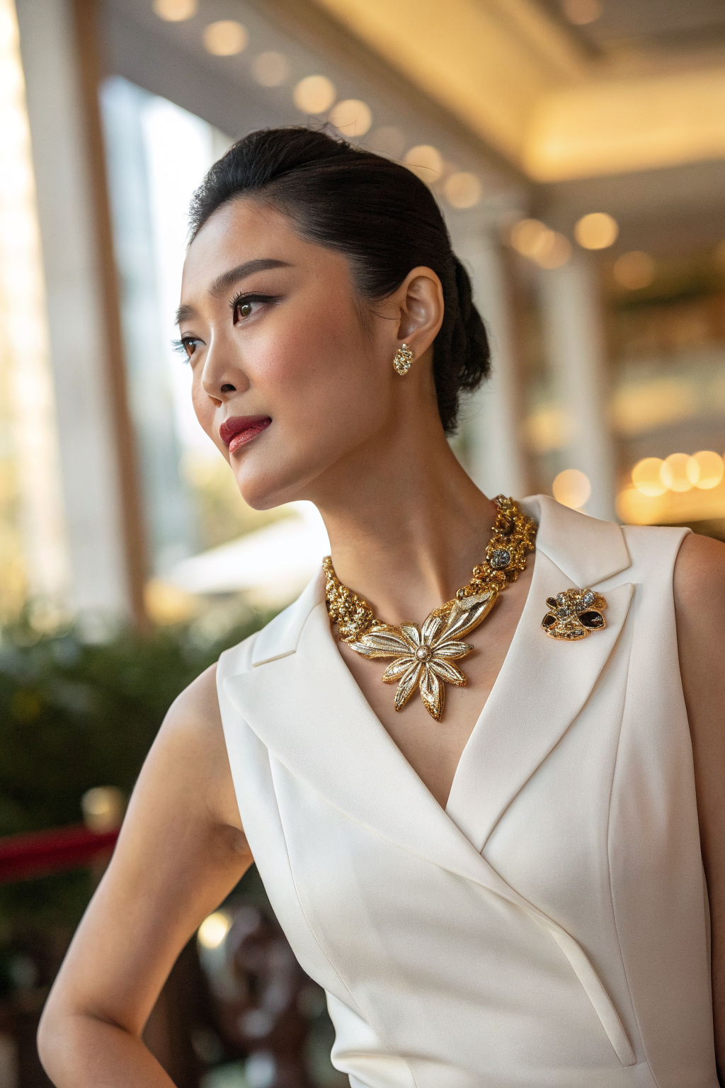 Woman wearing modular gold jewelry