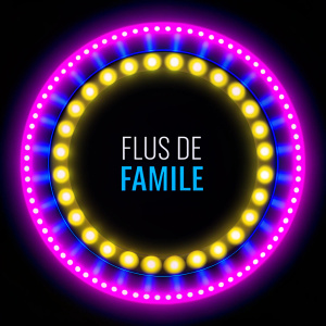 crear circulo con luces en el contorno de color amarillas, agregar texto "FILMS DE FAMILLIE" 