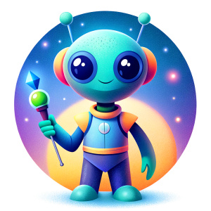 Martian holding a screwdriver, bright cute, transparent background