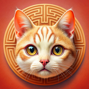 cute cat head with maze illustration, transparent background,