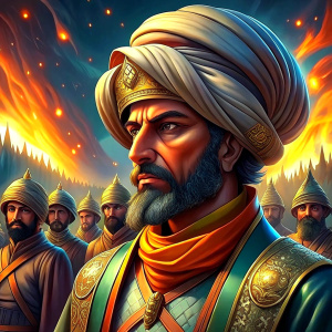 turbaned Osman I disperses the Byzantine army with the Ottoman army