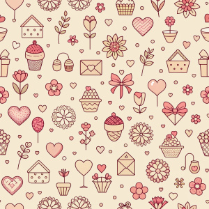 valentine day minimalist doodles for seamless pattern tile, light background