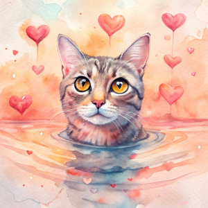 bigeye realistic cat on swim