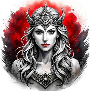 Nordic Godness Snotra - perfect realistic art, high-definition grey and black, white background tattoo design