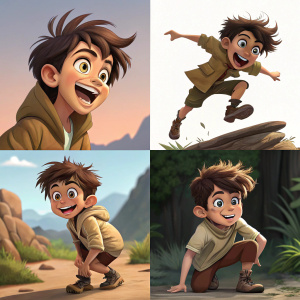 Louis, a character from Ice Age: Continental Drift, in multiple dynamic poses. Angles and expressions vary from adventurous to playful.