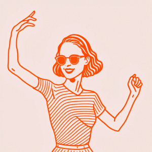 skinny happy natalie portman with short hair wearing square sunglasses looking right dancing