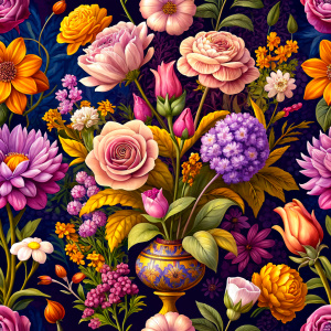 Flowers seamless pattern in the style of Dutch still lifes of the 17th century