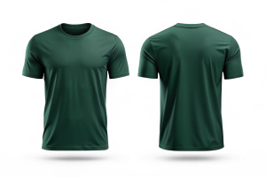 forest green color t-shirt mockup template design white background. Front view & back view , clean and simple design, hyper realistic