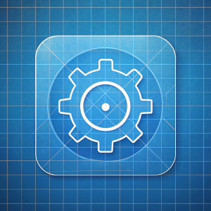 blueprint icon with gear , for mobile casual game, on neutral background
