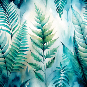 ferns and  tropical leaves, laying repeat,
 white backgraund