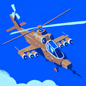 A high-tech 3D rendering of a stealth gray Apache helicopter. Complex military aircraft design, featuring advanced weaponry and navigation systems.