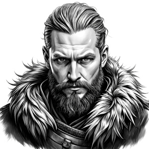 viking ragnar perfect realistic art, high-definition, high-definition grey and black, white background 