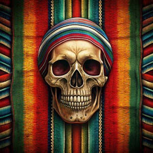 old school biker skull logo adds a saltillo intertwined serape