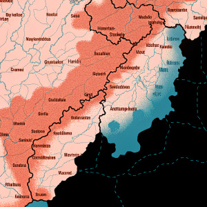 Detailed vector map of India's Uttarakhand state, illustrating administrative divisions in various hues.