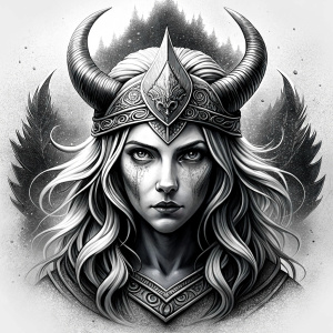 Hel – nordic godness - perfect realistic art - high definition - grey and black tattoo design - white background 