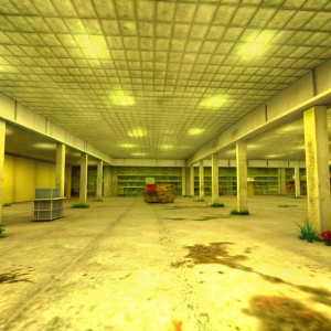 low res inside of abandoned walmart ; old retro 3d render art style, 600x400 resolutino