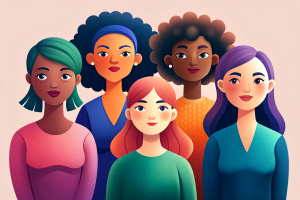 Women of different ethnicities together. Flat vector illustration.