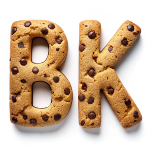 chocolate chip cookie letters BK on white background