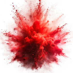 Red chalk  dust flying, effect explode isolated on white