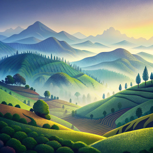 Heather Moorland: The windswept grasslands of Munnar in Kerala, with rolling hills and mist-covered valleys dotted with tea plantations, offering panoramic views of the surrounding landscape.