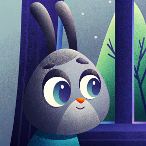 Gray, blue, and purple tones depict the face of Judy Hopps from Zootopia