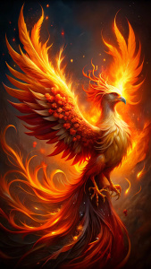 fantasy mythological creatures Phoenix: a golden-red firebird of which only one could live at a time, but would burst into flames to rebirth from ashes as a new phoenix.
