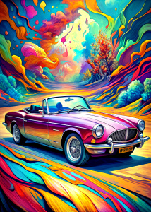   ultra detailed  convertible car mg in San Francisco ,background, style pop art, , style watecolor, black background,ready for print t-shirt, style art fabric, without horse, full body
