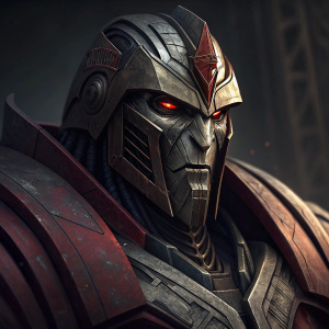 Digital artwork of Starscream from Transformers. Close-up illustration. Menacing robot face. Dark background. Focus on character's face and textures.
