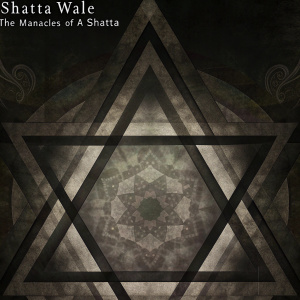 Album art for Shatta Wale's 'The Manacles of a Shatta'. Dark color palette, abstract design with intricate geometric patterns and shadows.