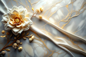 3d wallpaper flower luxury silk on marble background print