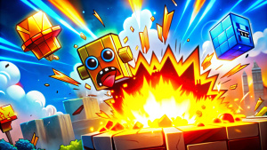 drawing level geometry dash on the theme of explosions from the cartoon