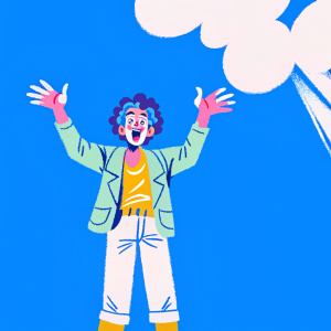 Cosmo Kramer, the quirky character from Seinfeld, is depicted in a new illustration. He is seen wearing a yellow t-shirt under a green bomber jacket. His curly hair is a wild mess as usual, and his expression conveys sheer excitement.