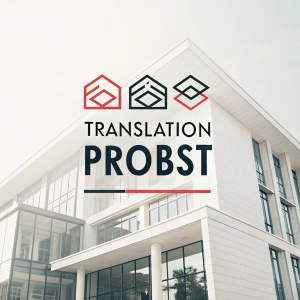 The Translation Probst logo, featuring a sleek, contemporary design. Utilizes simple geometric shapes and a bold, sans-serif font in a minimalist color palette.