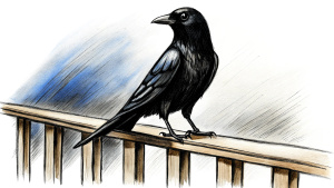 crow on the balcony white background pen sketch