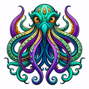 octopus, intricate, full color tattoo design on white background