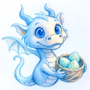 illustration of a cute dragon  holding an eggs 