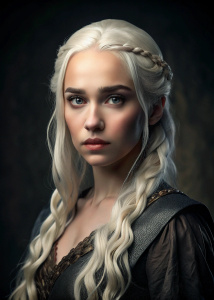 character daenerys targaryen on a dark background(realistic photo )